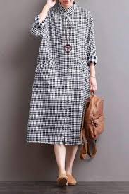 Linen Plaid Casual Loose Shirt Dress Long Shirt For Women Q7810 Long Shirt Dress Loose Shirts Cotton Linen Dresses