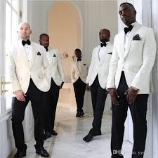 Black And White Wedding Groomsmen Attire White Wedding Tuxedos Groom Suits Jacket Pants Bow Men S Suits One Buttons Groom Groomsmen T Groomsmen Outfits Wedding Suits Groomsmen Groom Tuxedo Wedding