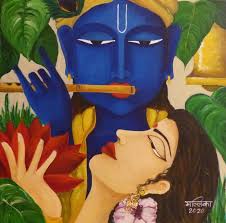This is a high definition canvas printing of modern artwork, picture or photo on high quality, water… Eternal Love Radha Krishna Painting By Mallika Seth Artmajeur