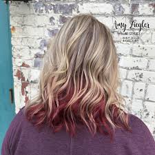 Never thought of having funky red highlights in your blonde hair! Blonde Highlight With Red Underneath By Amy Ziegler Kids Hair Color Hair Inspiration Color Big Hair Dont Care