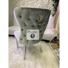 Classic design with accent button stitch detailing on the backrest. Furniture 1x Light Grey Velvet Dining Chairs With Pull Handle Door Knocker And Chrome Leg Kisetsu System Co Jp