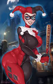 1girls ange1witch batman (series) big breasts bodysuit breasts dc  female female only harley quinn harley quinn (classic) large breasts solo  thick thighs wide hips 