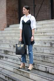 Also set sale alerts and shop exclusive offers only on shopstyle. Women S Black Silk Cami Dress White Short Sleeve Button Down Shirt Blue Jeans Black And Tan Leather Pumps Lookastic