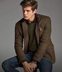 Reinvigorate your everyday style with fresh new pieces from ming wang knits. Man Models Tweed Jacket Green Cable Knit Sweater Jean Brown Blazers For Men Casual Tweed Jacket Men Sweater Outfits Men Blazers For Men Casual