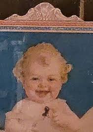 Vtg RARE 1930-40's Annie Benson Muller BABY with Bottle LITHOGRAPH PRINT  FRAMED