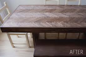 I would add the area of 5 squares to get the surface area in square feet. Before After Herringbone Wood Dining Table Design Sponge