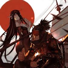 Black And White Warriors Anime Samurai Warriors Male Beautiful Kimono Samurais Beauty Anime Female Girl Man Lady Woman White Ong Hair Red Flag Anime Fantasia Samurai Warrior