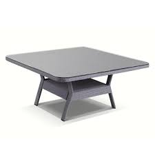 A metal coffee table can also be decorative: Low Dining Table 1 5m Square Glass Top In Textured Grey Wicker