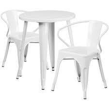 24 Round White Metal Indoor Outdoor Table Set With 2 Arm Chairs Outdoor Table Settings Round Metal Table Flash Furniture