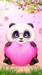 Hi Panda Cute Panda Love Pink Heart Cartoon Style Wallpaper Panda Love Binatang Kartun Beruang Panda
