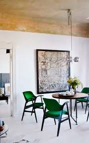 Bright Emerald Green Dining Chairs With A Warm Gold Ceiling Makes An Otherwise Minimal Scheme Quite Extraordinary Vthome Green Dining Chairs Home Decor Decor