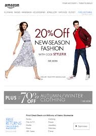 Amazon 20 Off New Season Fashion With Coupon Code Emailmarketing Email Marketing Fashion Amazon Coupon Vouc Amazon Clothes Book Clothes Festival Season
