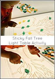 Sticky Fall Tree Light Table Activity Light Table Autumn Trees Sensory Table