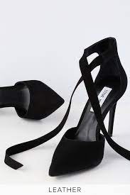 Heel measures approx 3.5 / 9 cm h. Steve Madden Heart Black Nubuck Leather Heels Lace Up Heels Lulus