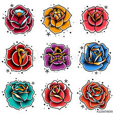 Old School Tattoo Roses Set Comprar Este Vector De Stock Y Explorar Vectores Similares En Traditional Rose Tattoos Traditional Tattoo Old School School Tattoo