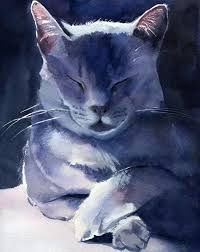 Grey Gray Cat Russian Blue Art Print Of Watercolor Painting Etsy In 2020 Watercolor Cat Blue Art Prints Cat Art