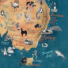 Australia Map Australian Art Print Illustrated Map Aussie Travel Illustration Poster Farewell Gift Giclee Print Living Room Art New Illustrated Map Map Art Print Colorful Map