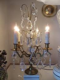Antique Vtg French Brass Crystal Chandelier Girandole Candelabra Table Lamp Chandelier Table Lamp Chandelier Rustic Console Tables
