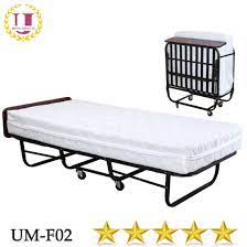 This compact, lightweight bed neatly folds in half with a simple clasp for your convenience, while caster wheels make it easy to maneuver and store away until company arrives. China Hotel Guest Room Single Folding Metal Bed With Wheels China Folding Bed Extra Bed