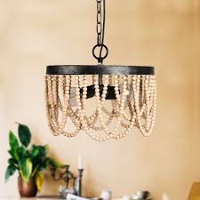 Shop Industrial 2 Light Wood Beaded Chandelier Pendant Light On Sale Overstock 31873847