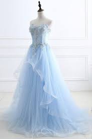 Ice Blue Tulle Strapless Long Layered Evening Dress Prom Dress With Applique Masquerade Dresses Ice Dresses Prom Dresses