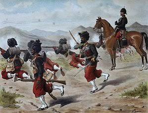 Sergeant Richard Wadeson, 75th Regiment, coming bravely to the rescue of Private Michael Farrell who was assailed by a number of rebel cavalry, Indian Mutiny, 18th July 1857, from a series entitled '