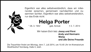 Traueranzeigen von Helga Porter