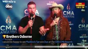 Music video of brothers osborne performing all night at cma awards 2020. Cma Awards 2020 Brothers Osborne Want To Share The Love With Maddie Tae Youtube