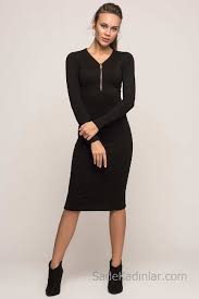 2020 Kislik Elbise Modelleri Siyah Diz Alti V Yakali Fermuarli Fashion Dresses Dresses For Work