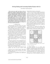 How to make a puzzle: Pdf Solving Rating And Generating Sudoku Puzzles With Ga