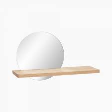 With three shelves in this unit, you can display all your ornaments, photo frame, and plants. Kal Round Wall Mirror With Shelf Natural Wood Cult Furniture