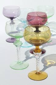 Vintage Colored Glass Twist Stem Crystal Hock Wine Glasses Or Cocktail Glasses 350ml blue wine glass colored wine glass colored glass goblet. vintage colored glass twist stem