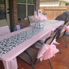 Spa Tatum Table And Chairs Chair Cover Bows Made From Pink Plastic Tablecloths Plastic Tables Table Runner Diy Table Cloth