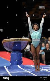 August 19 2018 Boston Massachussetts U S Simone Biles Smiles After Successfully Landing Her Second Vault During The Final Night Of Competition Held At Td Garden In Boston Massachusetts Credit Image C
