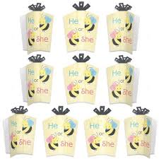 Decorate the exterior with pink and blue polka dots, then use tinted frosting (or a blueberry or strawberry filling!) for the big reveal. Big Dot Of Happiness What Will It Bee Table Decorations Gender Reveal Fold And Flare Centerpieces 10 Count Target