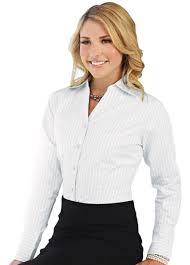 Womens Cotton Non Iron Striped Open Neck Dress Shirt Tri Mountain Lb970 Womenswear Women Stylish Formal Women Business Outfits Women Pencil Skirt Outfits