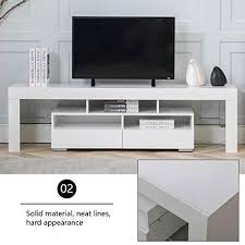 Two cubbyholes and two full. Bonzy Home Glossy Led Tv Stand White Tv Stand With Rgb Led Lights Wood Media Storage