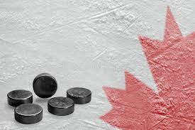 Spezza registers his first hat trick as a maple leaf. Canadian Maple Leaf Image On Ice With Hockey Puck Stock Photo Image Of Banner Concept 119007500