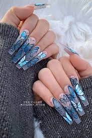 Elegant purple glitter coffin nails for summer. 23 Ways To Wear Trendy Butterfly Nails This Spring Page 2 Of 2 Stayglam Purple Acrylic Nails Butterfly Nail Designs Butterfly Nail