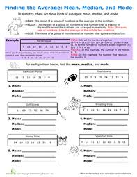 Sat statistics questions usually involve finding the mean, median, and/or mode(s) of a set of numbers. Finding The Average Mean Median And Mode Worksheet Education Com