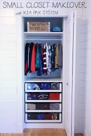 A single wardrobe is perfect for small spaces. Small Reach In Closet Makeover With Ikea Pax The Happy Housie Ikea Pax Closet Small Closet Hacks Closet Makeover