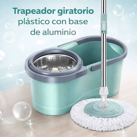 TRAPEADOR GIRATORIO PLÁSTICO CON BASE DE ALUMINIO ¿Cansado de limpiar con trapeadores incómodos que dejan exceso de agua y requieren mucho esfuerzo? El Trapeador Giratorio con Base de Aluminio es la herramienta