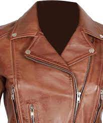 Vintage Brown Asymmetrical Motorcycle Leather Jacket For Women Australia