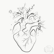 It's the perfect tattoo for all the girls searching for a colorful hummingbird tattoo. Human Heart With Flowers Art Print By Trisha X Tattoo Society6 Line Art Tattoos Human Heart Tattoo Line Art Drawings
