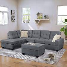 Fabric sectional sofas available in different configuration and styles such as modern contemporary and traditional. Amazon Com 3 Piece Sectional Sofa Microfiber With Chaise Lounge Storage Ottoman And Cup Holders Grey Sectional Sofa 3 Piece Sofa Sets Couches With Reversible Chaise Lounge Storage Ottoman For Living Room Kitchen