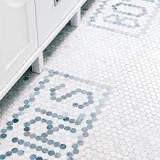 What does a penny floor look like after 6. Blue Glass Kid Bathroom Penny Tiles Design Ideas