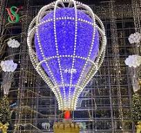 Large 3D Lighted Hot Air Balloon Motif Lights for Shopping Mall Lobby Decoration