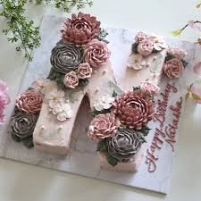 Includes 2 macarons, flowers, ferrero rocher, . Flower Alphabet Letter Buttercream Cake Alphabet Cake Cake Lettering Buttercream Cake