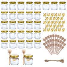 Amazon.com: TOOTO 30pcs Mini Hexagon Glass Jars with Wood Dipper and Bee,  1.5oz / 45ml Small Honey Jams Jars Bottles with Golden Lids for Wedding,  Party Favors, Shower Favors, Canning: Home &