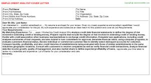 Credit Analyst Cover Letter